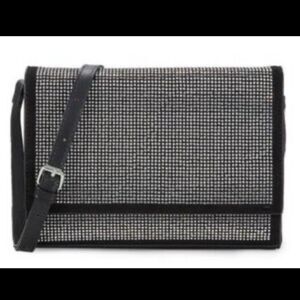 NWT Badgley Mischka Rhinestone Glam Crossbody Vegan Leather Black Bag